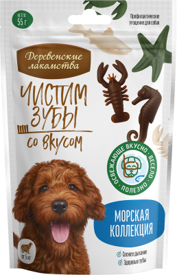 Деревенские Лакомства для собак, "чистим зубы" морская коллекция, 100г